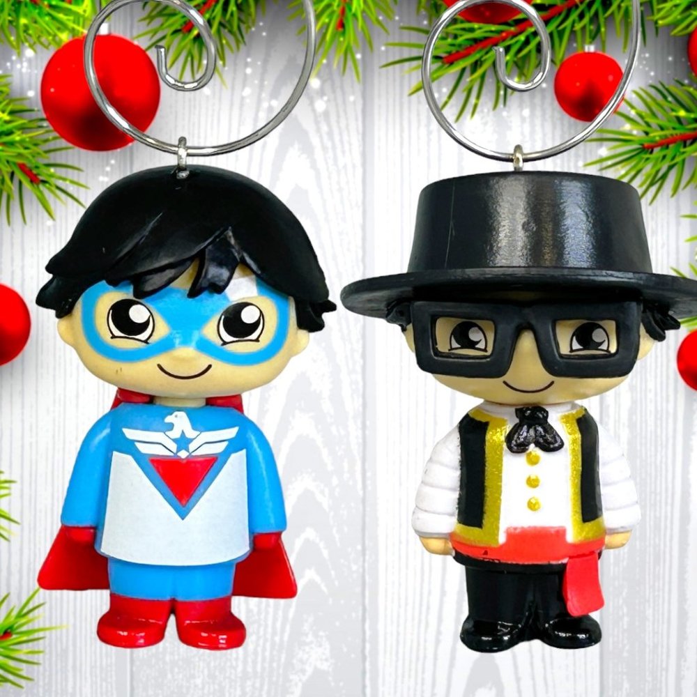 Lot of 2 Ryans World 2" ONE OF A KIND Christmas Tree Ornaments